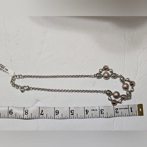 Brighton Pastille Jeweled Collar Bibb Gold Pearl‎ and Silver Necklace New - Picture 5 of 10